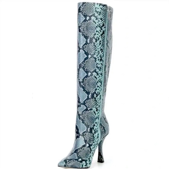 Gianni Bini Shoes - Snakeskin Pattern Knee-High Boots - Blue